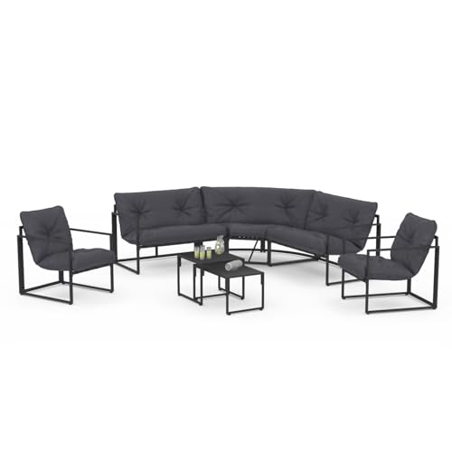 IDMarket - Salon de Jardin Bas Nairobi 8 Places Salon d'angle en Acier Gris Anthracite
