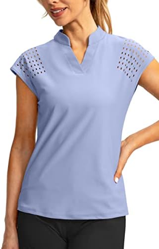 Soothfeel Women's Golf Shirt Cap Sleeve V Neck Polo Shirts Lightweight Quick Dry Workout Tennis Shirts Tops for Women(Light Blue, XS)
