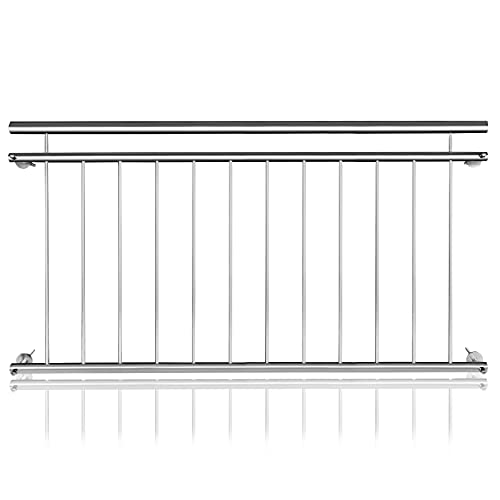 Aufun Französischer Balkon Edelstahl Geländer 156 x 90 cm Terrassengeländer mit 12 Füllstäben, Balkongeländer Stabgeländer Balkonbrüstung Balkongitter Fenstergeländer Außen Fenstergitter Fensterschutz