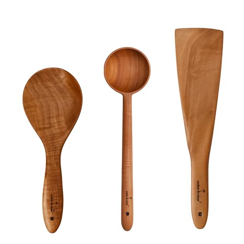 Image of Cooker&Mixer Neem Wooden Flip /Spatula /Ladle for Cooking Dosa /Roti /Chapati | Kitchen Tools | No Harmful Polish | Handmade | Cookware (Minimalist Trio)