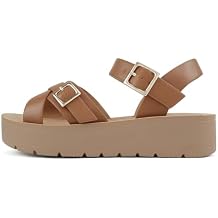 Soda Enjoy  Women Round Toe Multi-Strap Platform Sandal with Two Buckles