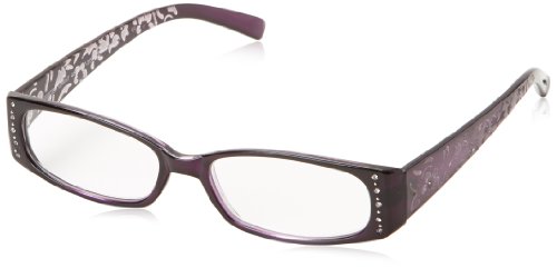 Foster Grant Women's Carla Rectangular Reading Glasses, Purple/Transparent, 42 mm, 1.25
