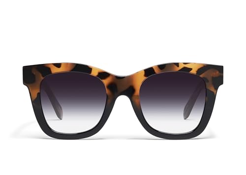 QUAY - Womens Sunglasses, Square Lenses with UV Protection, Oversized Sunglasses (After Hours, Tortoise/Black)