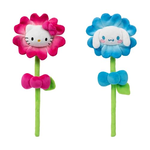 Hello Kitty® and Friends 14-inch Plush Flower 2 Pack - Hello Kitty® & Cinnamoroll™ with Bendable Stems - Giftable Packaging - Officially Licensed - Ages 6+