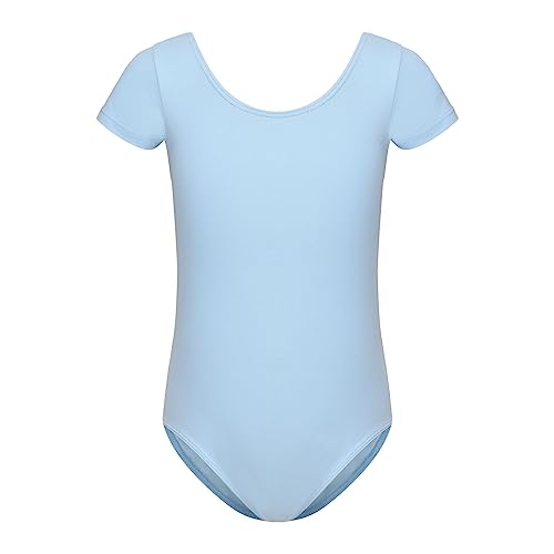 HIPPOSEUS Ragazze Body da Danza con Maniche Corte Classico Body Ginnastica Bambina Ballet Leotards,AM0019DX-Blu,9-10anni