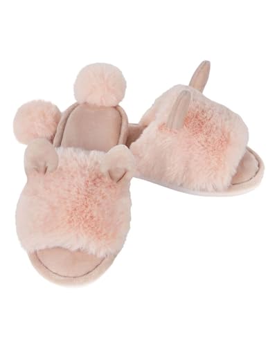 MeMoi Bunny Hop Pom-Pom Open Toe Plush Slippers