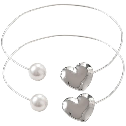 ERINGOGO Lot de 2 Embrasses de Rideaux en Alliage Argenté Motif Cœur et Perles Attaches Décoratives pour Rideaux Fourniture de Fenêtre Élégante...