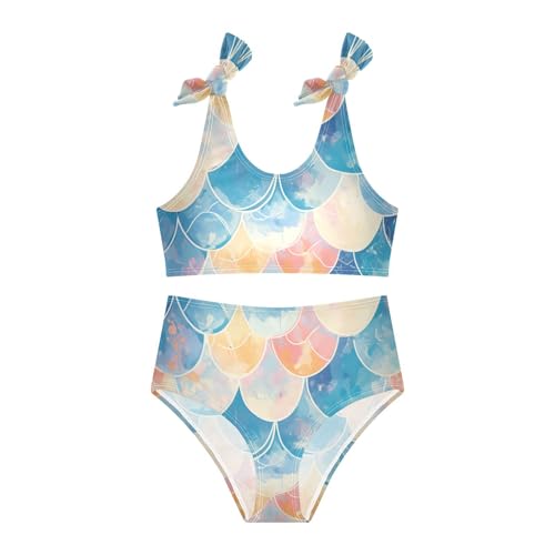 KLL Mermaid Scales Watercolor Fish Girls' 2 Piece Bikini Set Scoop Neck Swimsuits Swimming Suits Adjustable Shoulder Strap3