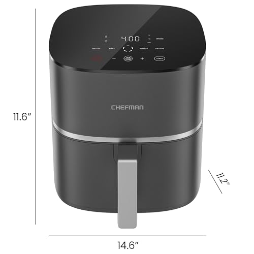 Chefman TurboX 4-in-1 Air Fryer, 5-Quart Airfryer for Extra Crispy Chicken, Fries, Wings, and More, Air Fry, Bake, Reheat, and Frozen Functions, Digital Touch Controls, Dishwasher Safe - Gray