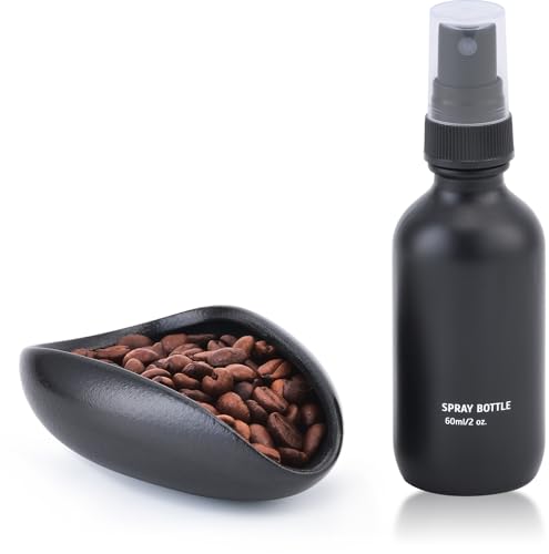 Lulupack Coffee Dosing Cup with 60ml Spray Bottle - Espresso Bean Mister for Water Spritzer - Measuring Scale Cups for Dose Tray - Coffee Accessories Kit for Sprayer Atomizer Glass Black