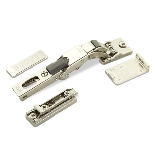 2 x Salice Universalscharnier für Glastür oder Spiegeltür 110° inkl. Linear-Montageplatte Höhe 3 mm mit Euroschrauben, Exzenterverstellung, Möbelscharniere mit Abdeckkappen