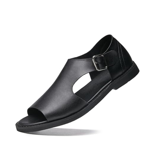MILDSEVEN Men's Fashion Business Sandals, Casual Open Toe Summer Dress Shoes, Soft Hollow Out Beach Shoes with Buckles,10,Black