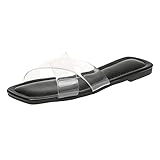 Women Summer Sandals Square Toe Transparent Solid Color Flat Soft Bottom Large Sandals Slippers Summer Shoes For Women, black, 5 UK