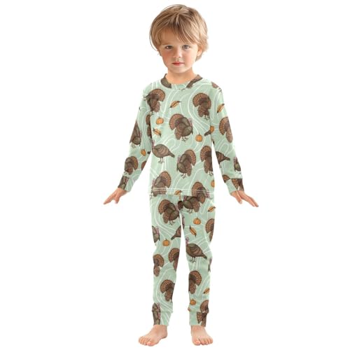 Pajama Sets Long Sleeve Turkey Pumpkin Leaf Pattern Soft Comfy Sleepwear 2 Piece PJS 3-8T2