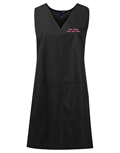 Workwear World Personalised Lightweight Waterproof Dog, Cat & Pet Grooming Salon Groomer Wrap Around Apron Tunic with Custom Embroidered Name (Black, L/XL)
