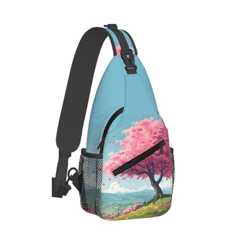 Mochila tipo sling Cherry Blossom Landscape para mujer y hombre miniatura 2