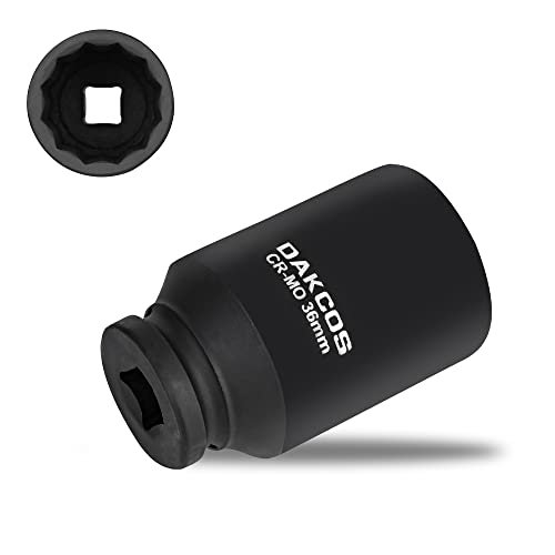 DAKCOS 36mm 12 Ponit Impact Socket 1/2 Drive Deep Wrench Socket Drive Shaft Tool Power CR-MO