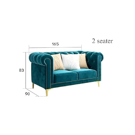 Image of Modern Classic 2 Seater Velvet Button Tufted Footrest Chesterfield Sofa for Living Room and Office (Pillows 2Included) (Teal Green 2 Seater)