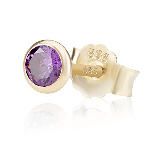 NKlaus Einzel 4,0mm 585 Gelb Gold 14 Karat Ohrstecker Kristall Zirkonia Amethyst Butterfly Verschluss Damen Mädchen 11028