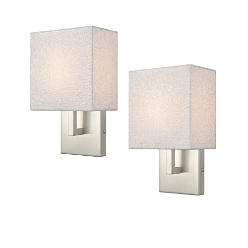 Yubole Wall Sconce Lighitng Brushed Nickel Sconce Linen Wall Light For Bedroom Bathroom Set Of 2 cover