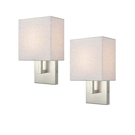 YUBOLE Wall Sconce Lighitng Brushed Nickel Sconce Linen Wall Light for Bedroom Bathroom Set of 2