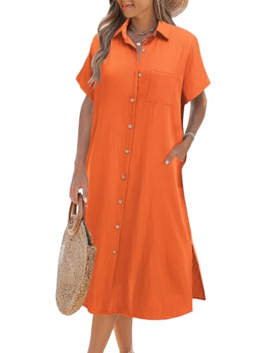 Image of Zeagoo Women Dresses Summer Casual Short Sleeve Button Down Shirt Dresses 2026 Beach Cover Up with Pockets