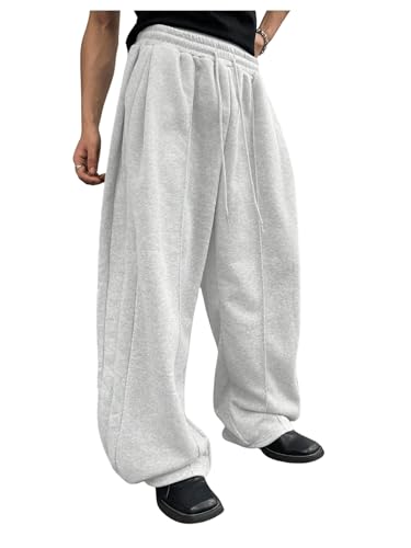 OYOANGLE Men's Baggy Sweatpants Drawstring Elastic Waist Loose Wide Leg Athletic Sweat Pants with Pockets