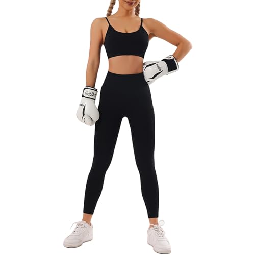 dohomiryo Vêtement de Sport Femme 2 Pièces Survêtements Ensembles Sport Caraco & Legging de Yoga Sportswear Fitness Ensembles D'entraînement Tenues de Sport Noir L