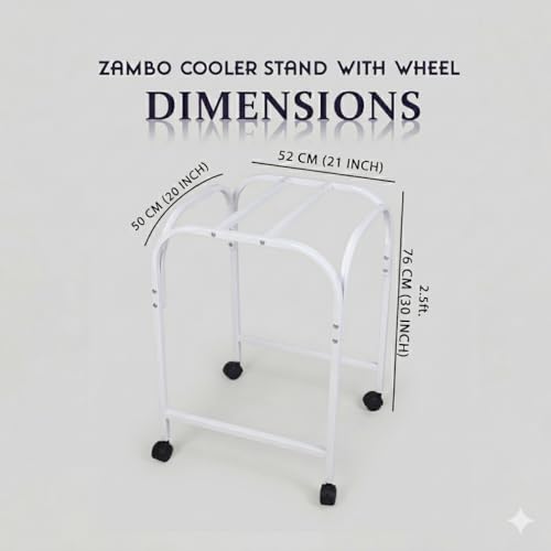 Image of Zambo Air Cooler Trolley Stand 2.5 Ft Height heavy duty Metal | Lockable Wheels | Rust and Dust Proof Powder Coating Finish Wing Nuts | Size 52x50x76 CM | (White)