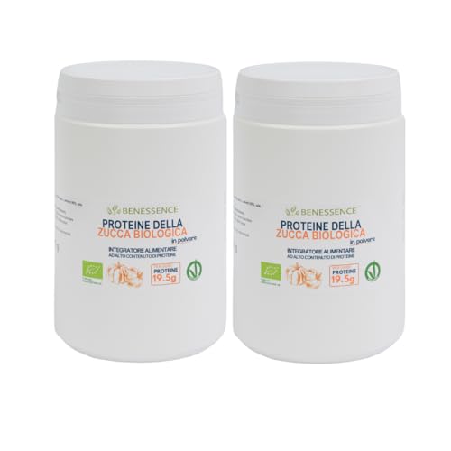 Benessence - Proteína vegetal de calabaza orgánica en polvo - 2x500g - con un 60% de proteínas para el bienestar de los músculos y los huesos