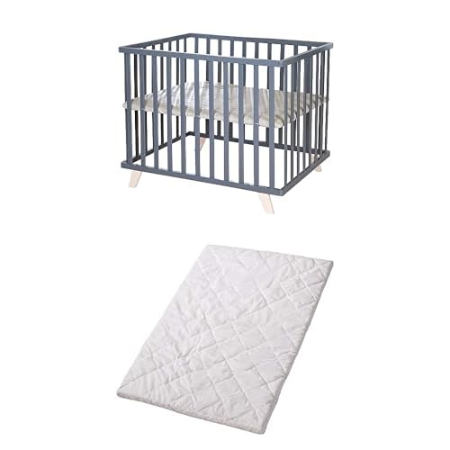 roba Bundle Laufgitter 75 x 100 cm aus Holz anthrazit inkl. Schutzeinlage...