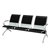 KINTNESS Waiting Room Chair - PU Leather 3-Seat Guest Reception Bench Waiting Room Chairs for Airport Garden Salon Barber Guest Bench Black