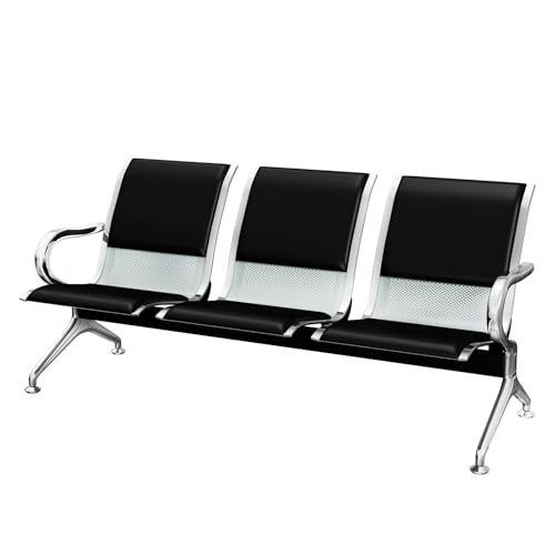 KINTNESS Waiting Room Chair - PU Leather 3-Seat Guest Reception Bench Waiting Room Chairs for Airport Garden Salon Barber Guest Bench Black