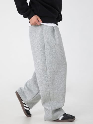Image of Mens Baggy Sweatpants Wide Leg Casual Elastic Waist Drawstring Athletic Loose Jogger Fall Sweat Pants with Pockets