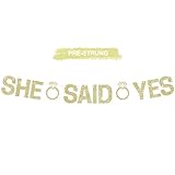 RICHHHA Glitter Champagne Gold She Said Yes Banner Pre-Strung Engagement Decorations Bridal Wedding Party Sign Valentine's Day Garland Bachelorette Party Decor,NO DIY