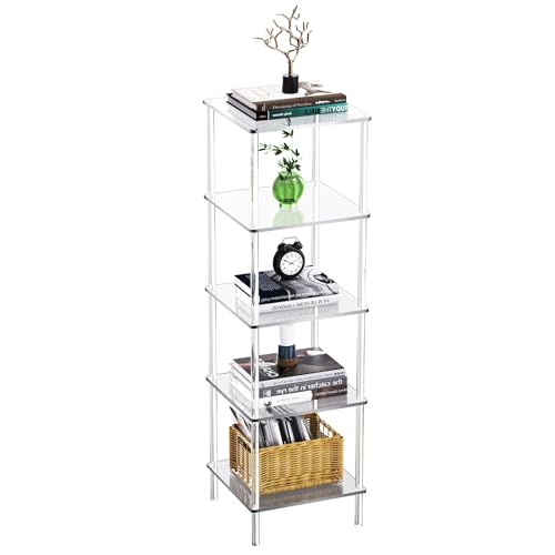 solaround Libreria Scaffale Angolare in Acrilico, 5 Ripiani, Salvaspazio, Design Moderno, 32 x 33,4 x 114 cm (Trasparente)
