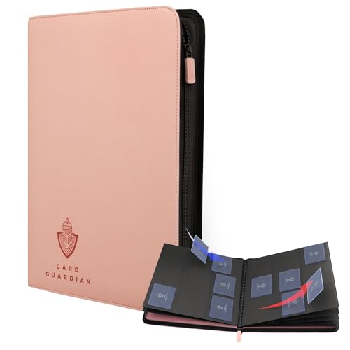 Image of Card Guardian - 9 Pocket Premium Binder with Zipper for 360 Cards Trading Card Games TCG (Pink) - Side Loaded Pockets - Compatible with Yugioh Cards MTG Binder Sports Card Binder
