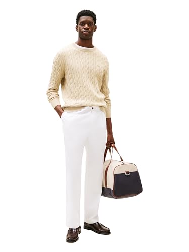 Image of Tommy Hilfiger Men's Cable Knit Crewneck Sweater Lightweight Pullover