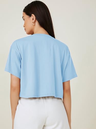 Image of KOTTY Women's Solid Cotton Blend Oversized Crop T-Shirt | Casual Summer Tee