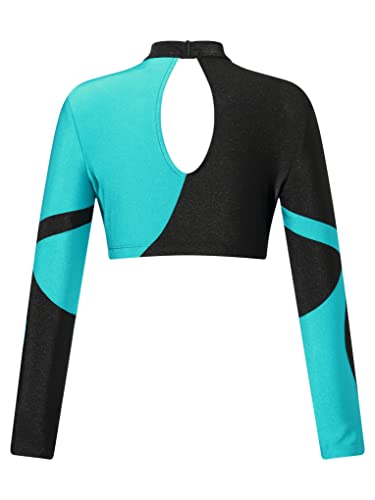 JanJean Kids Girls Long Sleeve Shiny Rhinestone Dance Crop Top for Hip Hop Jazz Streetwear Performance Show Royal Blue 14 Years