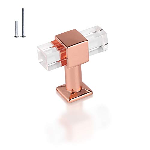 Mengico 6 Pack Rose Gold Cabinet Knobs Kitchen Cabinet Pulls Lucite Drawer Pull Crystal Cabinet Handle