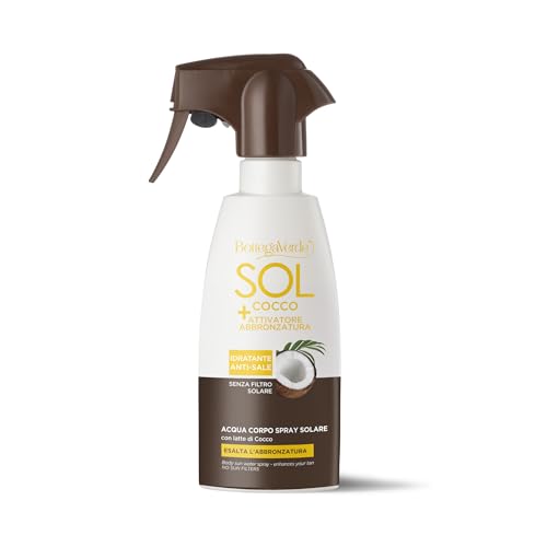 Bottega Verde – SOL Cocco + Attivatore di abbronzatura, acqua corpo spray solare, esalta l’abbronzatura, idratante anti-sale, 200 ml, con Latte di Cocco, senza filtro solare