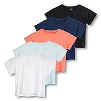 5 Pack: Women's Dry Fit Crop Top - Short Sleeve Crew Neck Stretch Athletic Tee (Available in Plus Size), Set 3, 2X