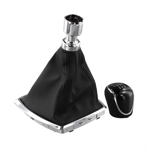 Todikaper Pomo de palanca de cambios de 6 velocidades y funda de maletero cromada para Ford Kuga C-Max, piel negra, transmisión manual