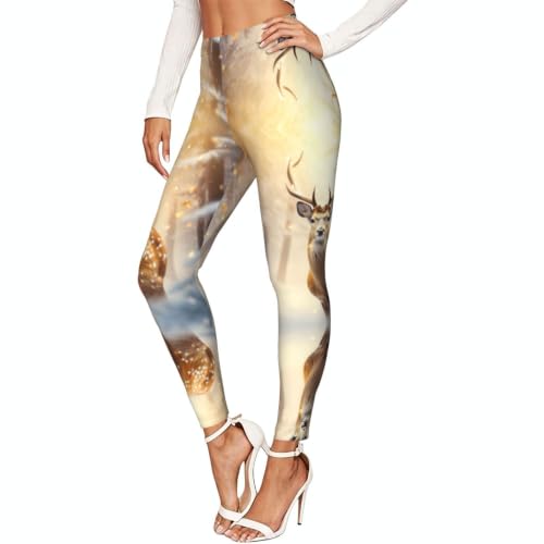 Leggings con estampado navideño de tacto suave Golden Deer para gimnasio y senderismo