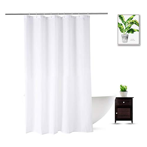 Image of Fabric Shower Curtain Liner 54 x 74 Inch, White Polyester Bathroom Shower Curtains, Heavy Duty, Hotel Quality, Machine Washable, 54x74 Inches