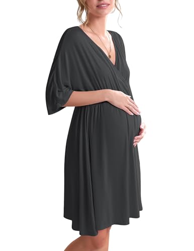 Image of Ekouaer 3 in 1 Labor/Delivery/Hospital Gown Maternity Dress Nursing Nightgown Sleepwear for Breastfeeding