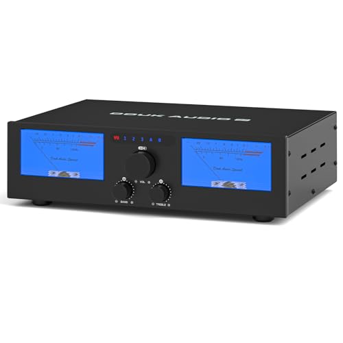 DoukAudio 600W 2/4 Channel Amp: 3-IN-2-OUT Speaker Selector | Digital Amplifier for DMP-A6 with Dual TPA3255 | Balanced XLR RCA Inputs | Tone Bypass | VU Meters | Remote for Home Theater Speakers (G7)