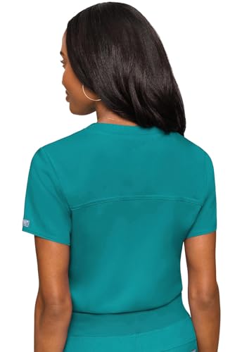 Image of Med Couture Touch Women's Scrub Tops V-Neck Tuck-in Top with 1 Pocket | Slim Fit, Touch Performance Fabric, Stretchy Rib-Knit Shoulders, Bungee Loop, 2-Way Stretch, Lightweight, for Long Shifts