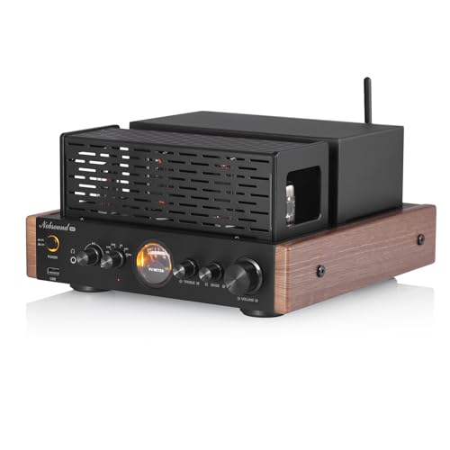 Nobsound Amplificatore tubo Bluetooth HiFi: amplificatore stereo ibrido con ottico, coassiale, due ingressi RCA e USB, con metro VU, per altoparlanti, cuffie